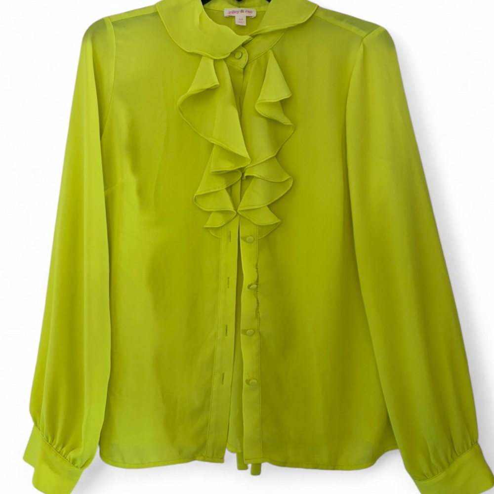 Riley & Rae Neon Yellow Ruffle Front Blouse